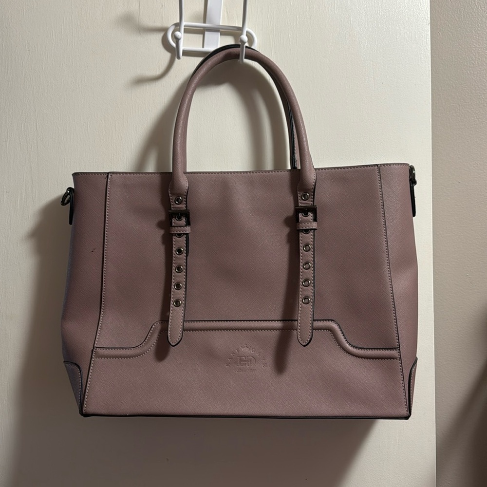 Women’s 15.6” Laptop Tote Bag in Mauve with Adjustable Shoulder Strap